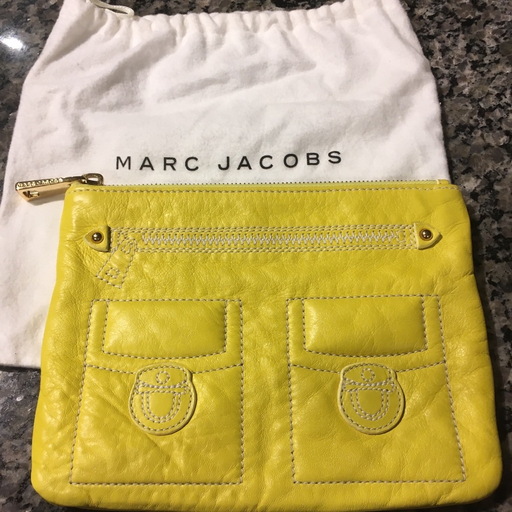 Marc Jacobs yellow leather clutch gold hardware.